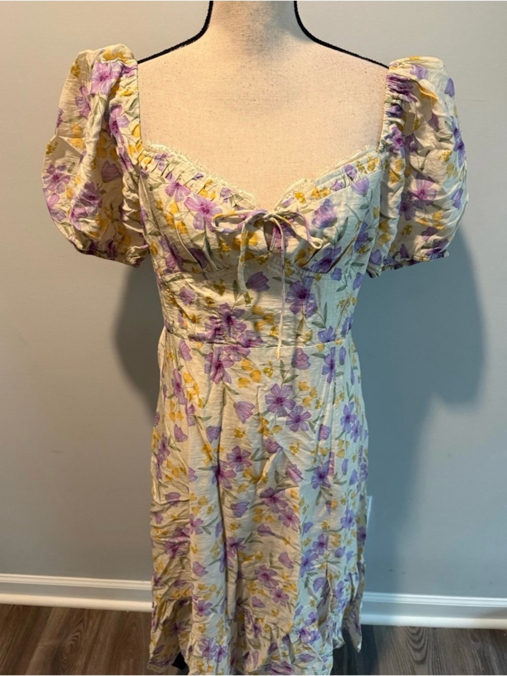 Astr Cream Maxi Dress with Lavender and Yellow Floral Print